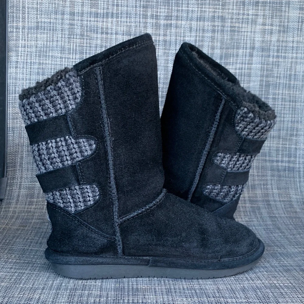 BearPaw Boshie Black Suede Cozy Winter Boots Girls size 1